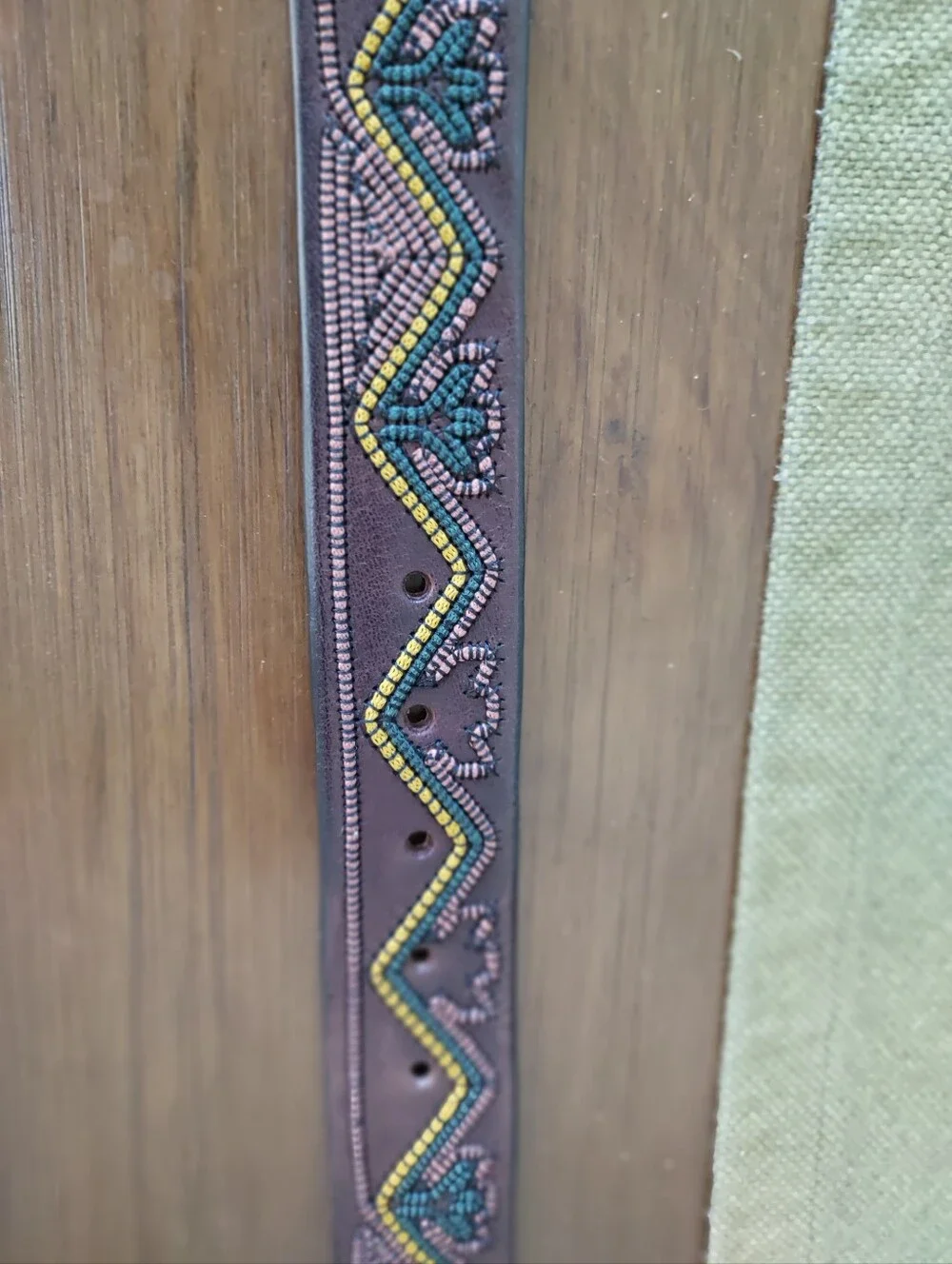 Johnny Was Brown Leather Belt with Multicolor Embroidery New Never Worn
